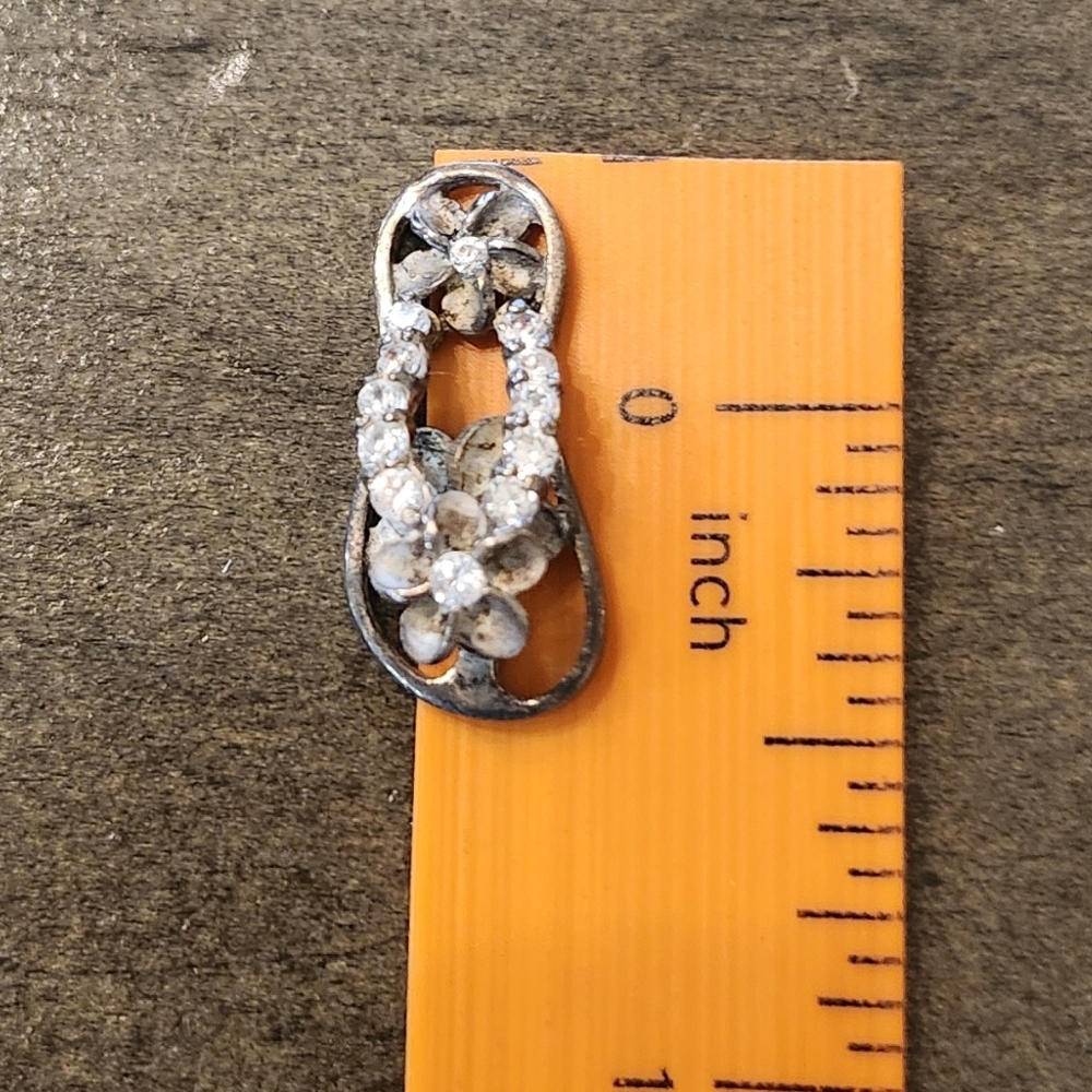 Rhinestone Floral Slide Charm in Silver